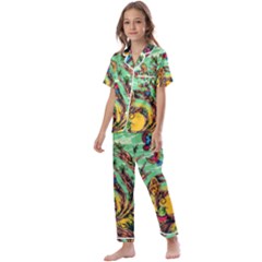 Monkey Tiger Bird Parrot Forest Jungle Style Kids  Satin Short Sleeve Pajamas Set by Grandong