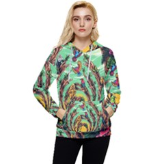 Monkey Tiger Bird Parrot Forest Jungle Style Women s Lightweight Drawstring Hoodie by Grandong