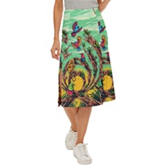 Monkey Tiger Bird Parrot Forest Jungle Style Midi Panel Skirt by Grandong