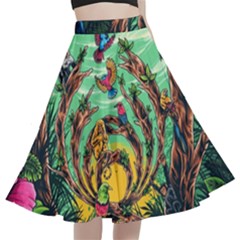 Monkey Tiger Bird Parrot Forest Jungle Style A-line Full Circle Midi Skirt With Pocket by Grandong