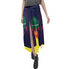 Rocket Halftone Astrology Astronaut Velour Split Maxi Skirt by Bangk1t