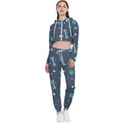 Bons Foot Prints Pattern Background Cropped Zip Up Lounge Set by Bangk1t