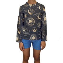 Asian Seamless Pattern With Clouds Moon Sun Stars Vector Collection Oriental Chinese Japanese Korean Kids  Long Sleeve Swimwear by Bangk1t