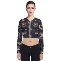 Asian Seamless Pattern With Clouds Moon Sun Stars Vector Collection Oriental Chinese Japanese Korean Long Sleeve Zip Up Bomber Jacket by Bangk1t