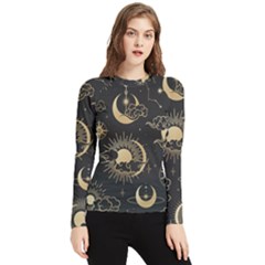 Asian Seamless Pattern With Clouds Moon Sun Stars Vector Collection Oriental Chinese Japanese Korean Women s Long Sleeve Rash Guard by Bangk1t