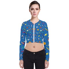 Space Rocket Solar System Pattern Long Sleeve Zip Up Bomber Jacket by Bangk1t