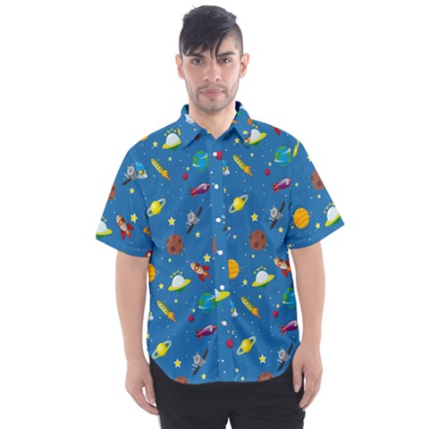 Space Rocket Solar System Pattern Men s Short Sleeve Shirt by Bangk1t