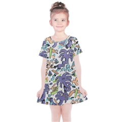 Purple Orange Green Blue Cartoon Kids  Simple Cotton Dress by Bangk1t