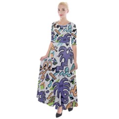 Purple Orange Green Blue Cartoon Half Sleeves Maxi Dress by Bangk1t