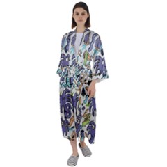 Purple Orange Green Blue Cartoon Maxi Satin Kimono by Bangk1t