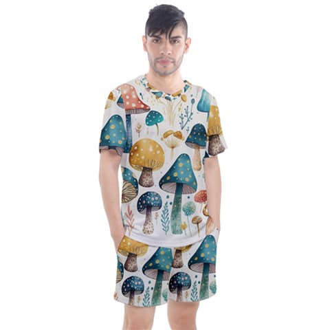 Mushroom Forest Fantasy Flower Nature Men s Mesh Tee And Shorts Set by Bangk1t