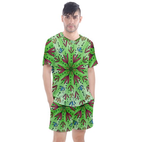 Flower Mandala Art Drawing Spring Background Men s Mesh Tee And Shorts Set by Bangk1t