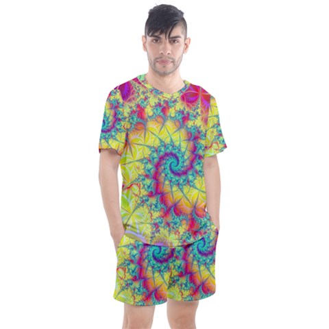 Fractal Spiral Abstract Background Vortex Yellow Men s Mesh Tee And Shorts Set by Bangk1t