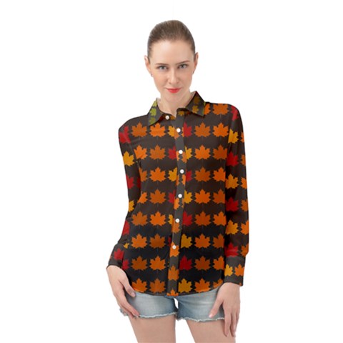 Autumn Fall Leaves Season Background Glitter Art Long Sleeve Chiffon Shirt by Bangk1t