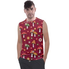 Woodland Mushroom And Daisy Seamless Pattern On Red Backgrounds Men s Regular Tank Top by Amaryn4rt