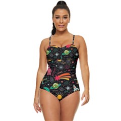 Seamless Pattern Space Retro Full Coverage Swimsuit by Amaryn4rt