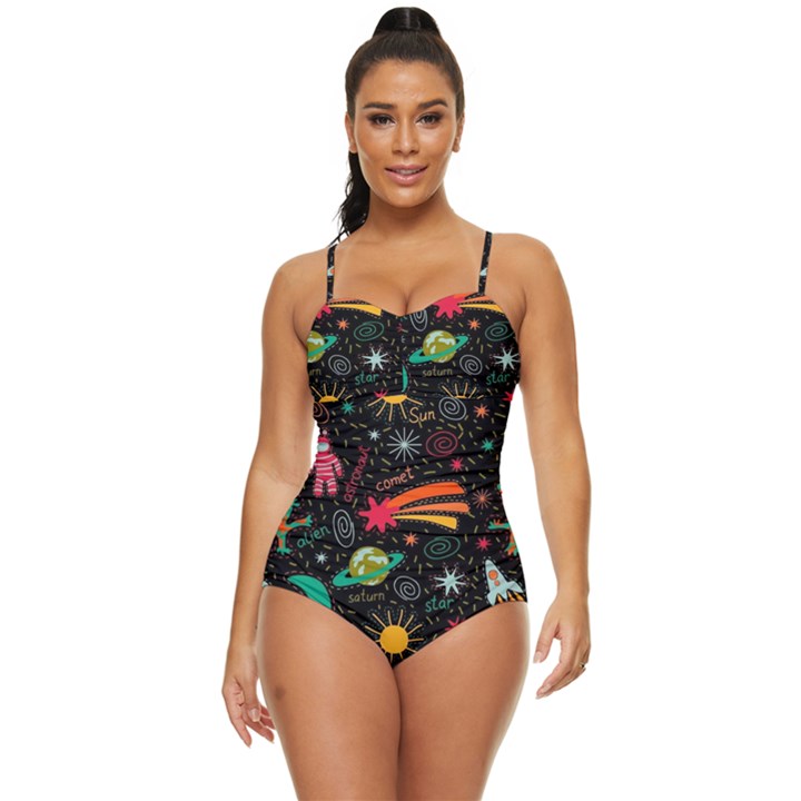 Seamless Pattern Space Retro Full Coverage Swimsuit