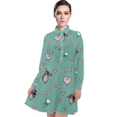 Raccoon Texture Seamless Scrapbooking Hearts Long Sleeve Chiffon Shirt Dress by pakminggu