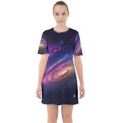 Universe Space Star Rainbow Sixties Short Sleeve Mini Dress by Ravend