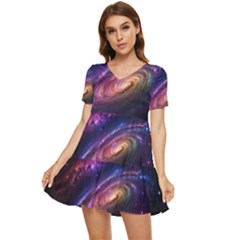 Universe Space Star Rainbow Tiered Short Sleeve Babydoll Dress by Ravend