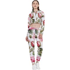 Flower Rose Pink Cropped Zip Up Lounge Set by Ravend