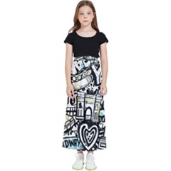 New York City Nyc Broadway Doodle Art Kids  Flared Maxi Skirt by Grandong