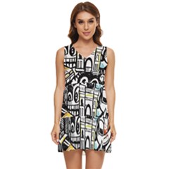 New York City Nyc Broadway Doodle Art Tiered Sleeveless Mini Dress by Grandong