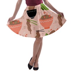 Japanese Street Food Soba Noodle In Bowl Pattern A-line Skater Skirt by Grandong