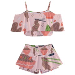 Japanese Street Food Soba Noodle In Bowl Pattern Kids  Off Shoulder Skirt Bikini by Grandong