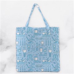 Dentist Blue Seamless Pattern Grocery Tote Bag by Grandong