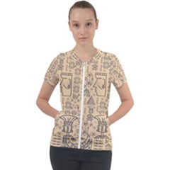 Aztec Tribal African Egyptian Style Seamless Pattern Vector Antique Ethnic Short Sleeve Zip Up Jacket by Grandong