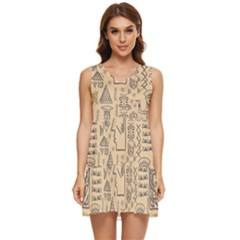 Aztec Tribal African Egyptian Style Seamless Pattern Vector Antique Ethnic Tiered Sleeveless Mini Dress by Grandong