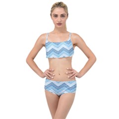 Seamless Pattern Of Cute Summer Blue Line Zigzag Layered Top Bikini Set by Grandong