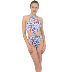 Sea Creature Themed Artwork Underwater Background Pictures Halter Side Cut Swimsuit by Grandong