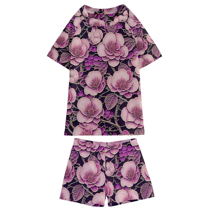 Plum Blossom Blossom Kids  Swim Tee and Shorts Set