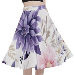 Flowers Pattern Floral A-line Full Circle Midi Skirt With Pocket by Grandong