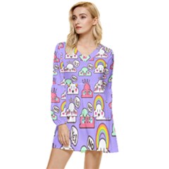 Cloud-seamless-pattern -- Tiered Long Sleeve Mini Dress by pakminggu