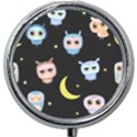 Cute-owl-doodles-with-moon-star-seamless-pattern Mini Round Pill Box View1