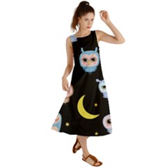 Cute-owl-doodles-with-moon-star-seamless-pattern Summer Maxi Dress by pakminggu