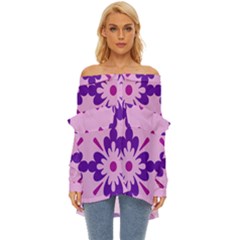 Pink And Purple Flowers Pattern Off Shoulder Chiffon Pocket Shirt by shoopshirt