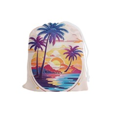 Nature Tropical Palm Trees Sunset Drawstring Pouch (large) by uniart180623