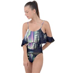 Northern Lights Aurora Borealis Drape Piece Swimsuit by uniart180623