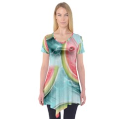 Watermelon Fruit Juicy Summer Heat Short Sleeve Tunic  by uniart180623