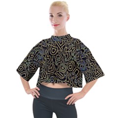 Pattern Abstract Runes Graphic Mock Neck T-shirt by pakminggu