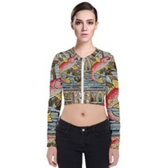 Fish Underwater Cubism Mosaic Long Sleeve Zip Up Bomber Jacket by Bedest