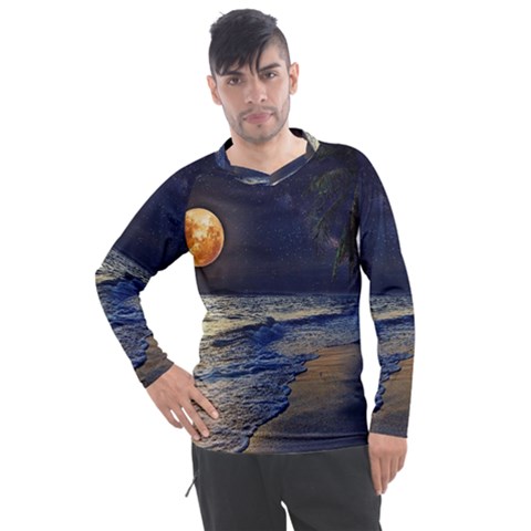 Beautiful Moon Nigh Sky Stars Men s Pique Long Sleeve T-shirt by Cowasu