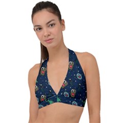 Monster Alien Pattern Seamless Background Halter Plunge Bikini Top by pakminggu