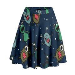 Monster Alien Pattern Seamless Background High Waist Skirt by pakminggu