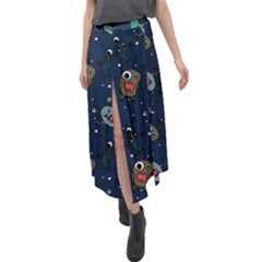 Monster Alien Pattern Seamless Background Velour Split Maxi Skirt by pakminggu