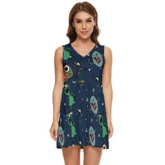 Monster Alien Pattern Seamless Background Tiered Sleeveless Mini Dress by pakminggu